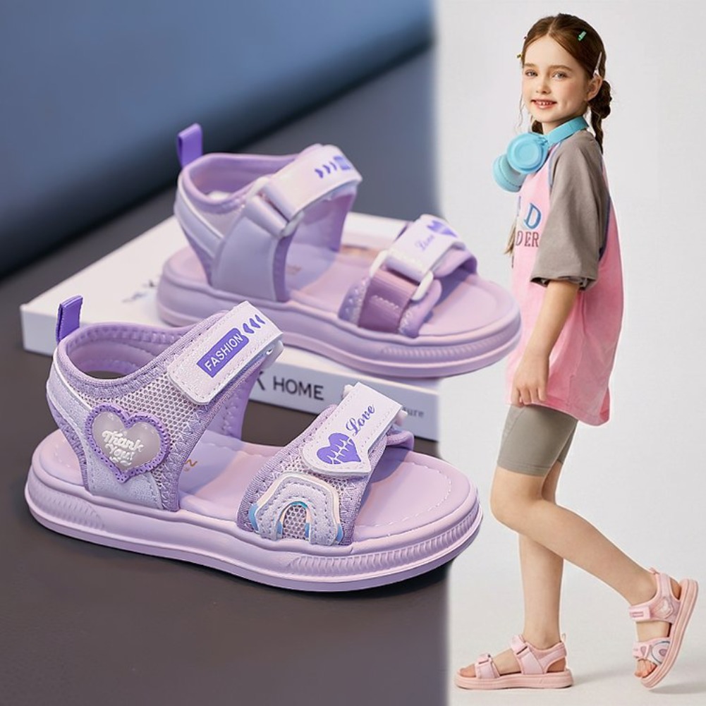 Velcro Hook Loop - Sandales Princesse Cœur pour Filles, Nouveau